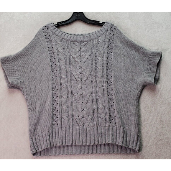Fashion Bug Sweater Womens Large Gray Cable Knit Acrylic Short Sleeve Round Neck - Picture 1 of 9